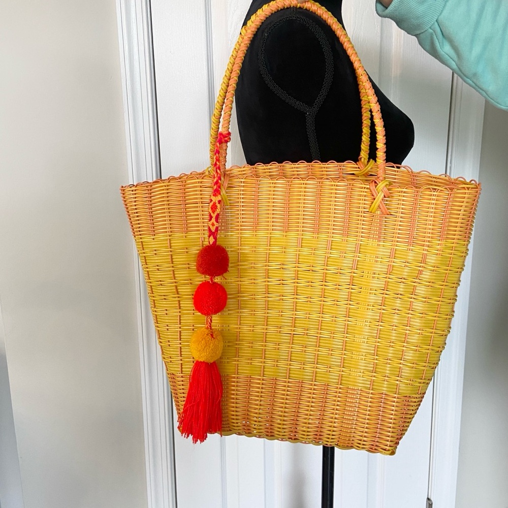 Boutique Jenny Bag Orange & Yellow Recycled Plastic Woven Tote Bag Nwot View 2